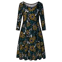 Tanst Sky Womens Casual Round Neck Plus Size Floral Tunic Shirt Dress with Pockets