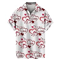 Valentine Hawaiian Shirt for Men, Cute Cupid Love Heart Printed Short Sleeve Button Down Beach Shirts Gift