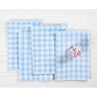 Solino Home Linen Blue Bell Gingham Napkins – 20 x 20 Inch Cloth Dinner, Set of 4 100% Pure Linen Gingham Check Napkins – Washable Fabric Napkins for Spring, Mother's Day, Summer