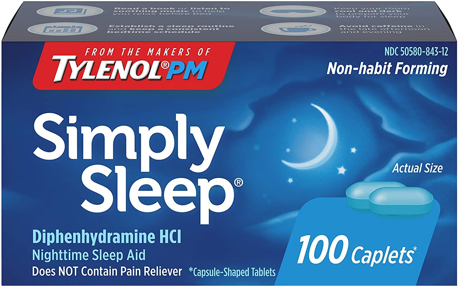 Tylenol Simply Sleep Nighttime Sleep Aid (25 mg), 100-Count Caplets (Pack of 2)