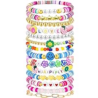14 Pcs Preppy Friendship Bracelets Set Gifts for Teen Girls 12 14 16 18 13 15 Year Old Colorful Beaded Charm Boho Jewelry for Women Valentine's Day Christmas Birthday Gifts Idears