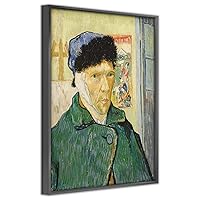 World Famous Oil Painting Self Portrait with Bandaged Ear by Vincent Van Gogh Prints Wall Art Posters for Living Room Office Decorative Art Paintings (12x16inch,Black)