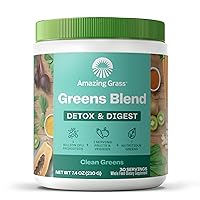 Amazing Grass Greens Superfood Detox & Digest: Greens Powder with Digestive Enzymes & Probiotics, Clean Green, 30 Servings (Packaging May Vary)