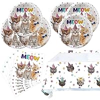 Cat Party Supplies Tableware ,20 Plates and 20 Napkins and Tablecloth71 '' x 42 '',Kids Cat Birthday Theme Party Decorate Supplies