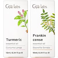 Turmeric Oil for Hair Growth & Frankincense Oil for Skin Set - 100% Pure Therapeutic Grade Essential Oils Set - 2x0.34 fl oz - Gya Labs