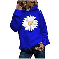 Women's Casual Daisy Flower Hoodies Long Sleeve Drawstring Lightweight Pullover Tops Loose Sweatshirt with Pockets