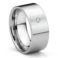 Tungsten Carbide Diamond 10MM Flat Brush Finish Wedding Band Ring