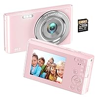 Digital Camera,NIKICAM Kids Camera 2.7K 44MP with 32GB SD Card, 2.4 Inch Point and Shoot Camera with 16X Digital Zoom, Small Compact Digital Camera for Teens Students Boys Girls Seniors（Pink4）