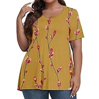 Women Plus Size Shirts Blouses for Women Dressy Casual Short Sleeve Shirts Floral Print Tops Vintage Tees Spring Clothes