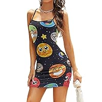 Solar System Space Star Sleeveless Mini Dresses for Women Backless Adjustable Slip Sundress Party Club
