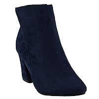 Women's Milada-21 Faux Suede Pointed Toe Block Heel Dress Ankle Boots (8.5, Navy)