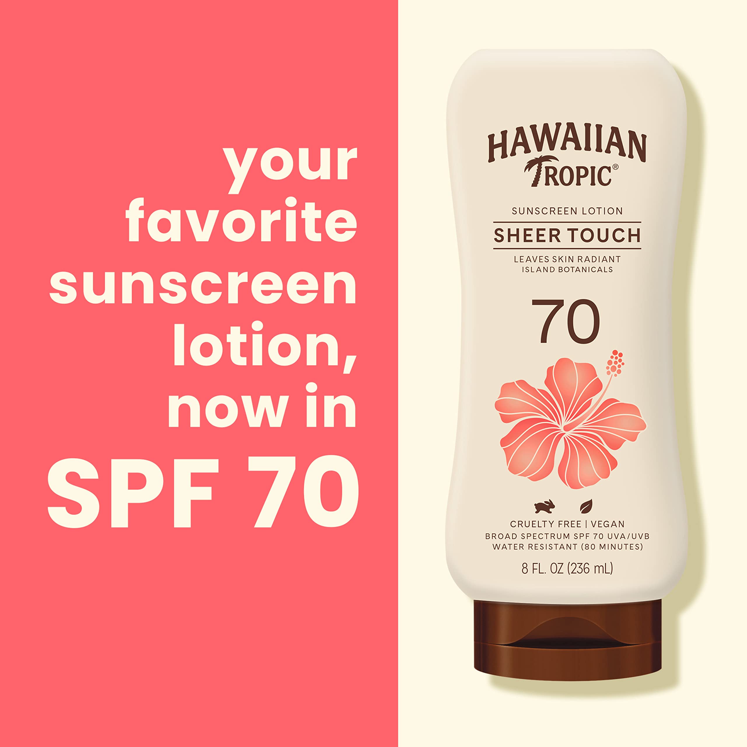 Hawaiian Tropic Sheer Touch Lotion Sunscreen SPF 70, 8oz | Hawaiian Tropic Sunscreen SPF 70, High SPF Sunscreen, Oxybenzone Free Sunscreen, Moisturizing Sunscreen, Body Sunscreen SPF 70, 8oz