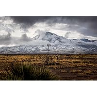 Western Photography Print (Not Framed) Picture of Old Windmill and Snowy Mountain on Winter Day Day in Lincoln County New Mexico High Desert Wall Art Southwestern Decor (5