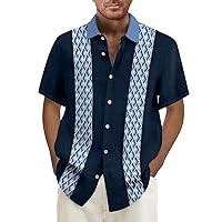 Hawaiian Shirt for Men Bowling Loose Standing Collar Dress Shirts Short Sleeve Button Down Beach Summer Shirt