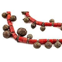 The Bead Chest Old Yoruba Brass Bell Necklace 11mm Nigeria African Mixed Large Hole 31 Inch Strand Handmade