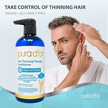 PURA D'OR Hair Thinning Therapy Biotin Conditioner, CLINICALLY TESTED Proven Results, Low Lather Deep Moisturizing Herbal DHT Blocker Hair Thickening Products For Women & Men, Color Safe, 16oz