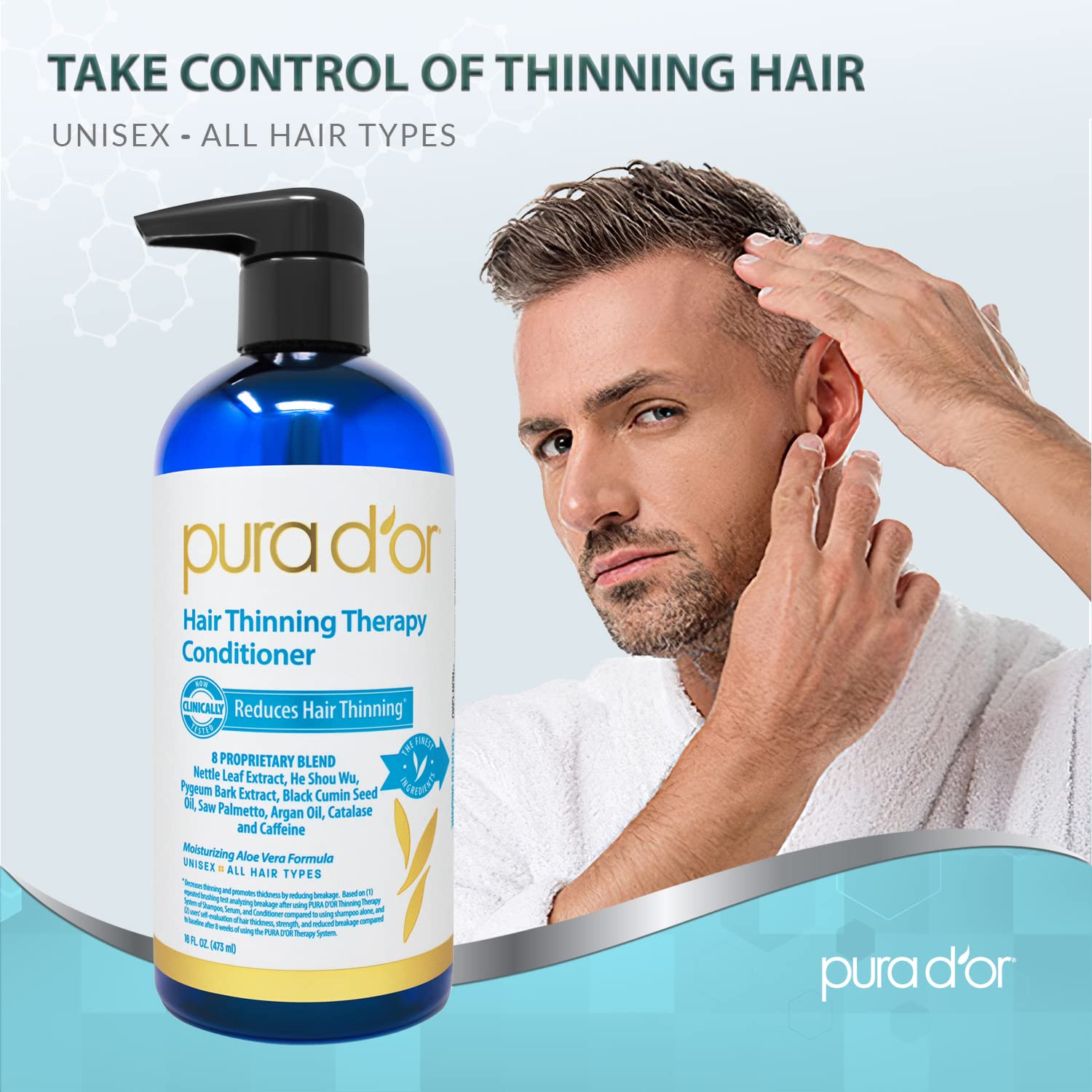 PURA D'OR Hair Thinning Therapy Biotin Conditioner, CLINICALLY TESTED Proven Results, Low Lather Deep Moisturizing Herbal DHT Blocker Hair Thickening Products For Women & Men, Color Safe, 16oz