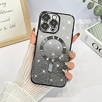 ZIYE Magnetic Case for iPhone 15 Pro Max Case for Women [Compatible with MagSafe] Full Camera Protection Plating Luxury Glitter Bling Soft TPU Shockproof Protective Cover for 15 Pro Max - Black