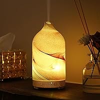 Essential Oil Diffuser Hand Blown Glass Aromatherapy Diffuser - 200ml Ultrasonic Cool Mist Scent Aroma Diffuser, Whisper Quiet with Auto Shut-Off, Timer Setting &7 Colors Night Light for Home