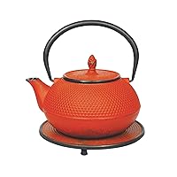 Ja Arare Cast Iron Teapot and Trivet with Stainless Steeel Infuser, Red, 40 Ounce