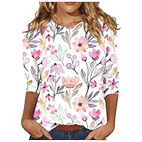Summer 3/4 Sleeve Womens Tops Casual 2024 Trendy Tunic Crew Neck T-Shirt Loose Plus Size Pullover Shirts Tees