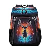 Forest Deer with Glowing Stars Cooler Backpack Insulated Waterproof Leak Proof Beach Cooler Bag Lightweight Lunch Picnic Camping Backpack Cooler for Men and Women