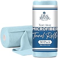 DAN RIVER Tear Away Microfiber Cleaning Towel Roll - 30 Pack, 12x12 Inch Reusable Cloths for Dust, Kitchen, Bathroom, Cars - Scratch-Free, Lint-Free Cleaning Supplies (Blue)