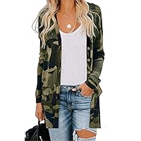 Andongnywell Women's Leopard Print Long Sleeve Pocket Loose Cardigan Outwear Single-Breasted Printed Trench Coat