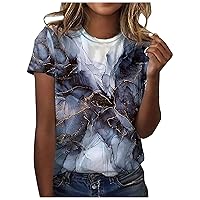 Tops for Women Summer Fall Short Sleeve Crewneck Colorblock Loose Fit Long Tie Dye Top T Shirt Blouse Women 2024