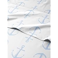 Kids Blue Anchors Full 4 Piece Sheet Set - Boys, Girls, Teens, Toddler - Easy Fit Deep Pockets - Breathable, Hotel Quality Sheets - Machine Washable - Wrinkle Free - Cute, Cozy, Soft - CGK Linens