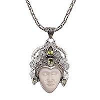 NOVICA Handmade .925 Sterling Silver Peridot Pendant Necklace from Bali Green Indonesia Birthstone 'Bedugul Prince'