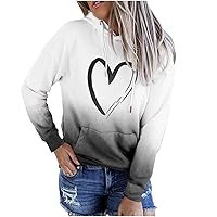 Womens Color Block Hooded Sweatshirt Trendy Tie Dye Heart Print Hoodie Oversized Lightweight Pullover with Pockets