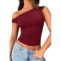 MEROKEETY Womens Summer Off Shoulder Slim Fit Crop Tops Sleeveless Sexy Going Out Tank Tops Y2K Tight Shirts