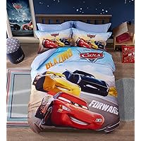 CASA 100% Cotton Kids Bedding Set Boys Lightning McQueen Duvet Cover and Pillow case and Fitted Sheet,3 Pieces,Twin