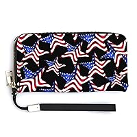 USA Flag Stars Patriot Pride Womens Wallet Bifold Wristlet Long Purse Handbag Credit Cards Holder ID Card Case Bag for Ladies