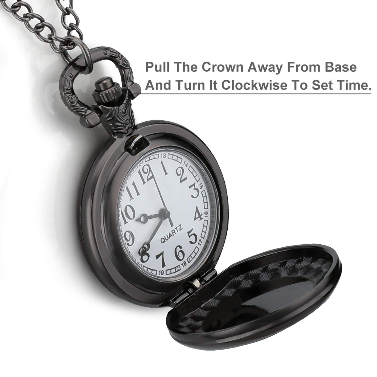 Ink Brush Strokes Pattern Personalized Pocket Watch Vintage Numerals Scale Quartz Watches Pendant Necklace with Chain