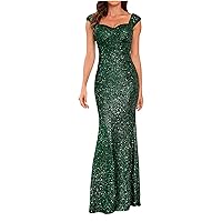 Women's Maxi Formal Sequin Dress Elegant Sleeveless Slim fit Mermaid Evening Party Gowns Cocktail Club Bodycon Dresses