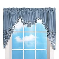 Collections Etc Elegant Cut Out and Embroidered Scroll Window Valance with Rod Pocket Top for Easy Hanging, Blue, 58