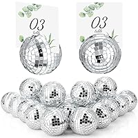 Disco Ball Place Card Holders Silver Table Number Holder for Photo Name Card Stands Disco Centerpiece Decor for Holiday Wedding Party Birthday Table Display Menu, 2 Inch(12 Pcs)