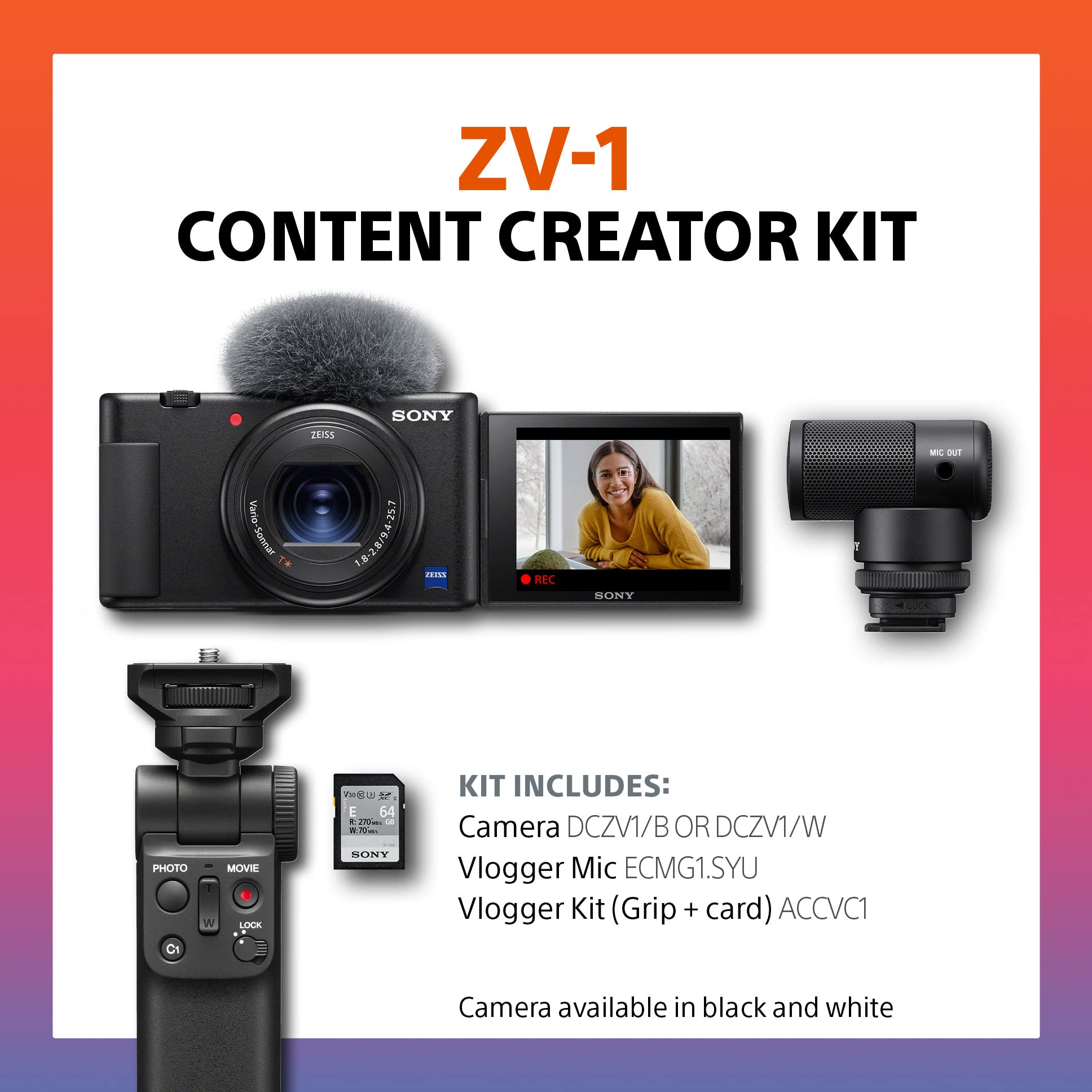 Sony ZV-1 Digital Camera for Content Creators, Vlogging and YouTube with Flip Screen, Built-in Microphone, 4K HDR Video, Touchscreen Display, Live Video Streaming, Webcam & Content Creator Kit