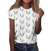 2024 Summer Easter Printed Shirt Womens Blouse Short Sleeve Tunic Daily Tee Round Neck Casual Tshirt Fashion Tops
