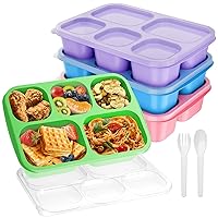 Bento Lunch Box, 5 Compartment Meal Prep Container, Reusable, Durable, Stain-Resistant, Microwave & Dishwasher Safe, Blue/Purple/Green
