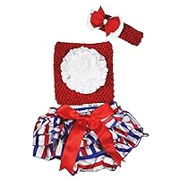 4th July Red Tube Top with RWB Striped Satin Bloomer Baby Clothing Set 3-12m