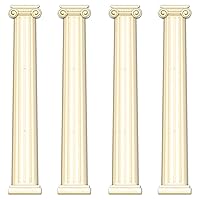 Beistle 4 Piece 6' Jointed Paper Roman Pillar Greek Column Cut Out For Wall Photo Backdrop Photography Background Party Décor, Made In The USA Since 1900, White