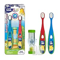 Butter on Gums Toddler Toothbrush with Sand Timer, Extra Soft Bristles for Kids Age 2+, Toothbrush with Tongue Cleaner & Brush Cap (2 Pack)