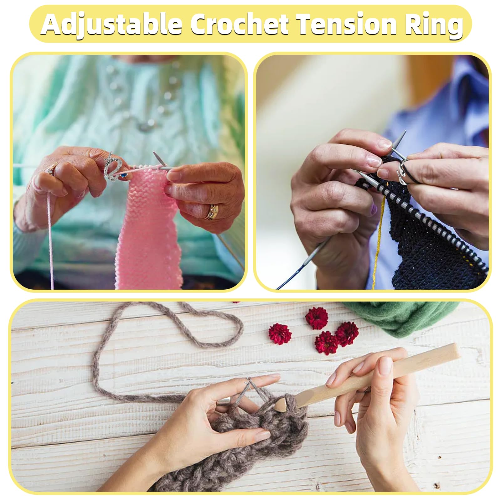 DEPAADER 10 Pcs Crochet Ring - Adjustable Crochet Ring Finger Yarn Guide Knitting Tension Rings for Crocheting Cat Snake Yarn Ring for Women