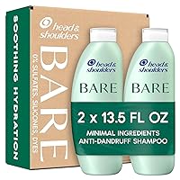 BARE Dandruff Shampoo, Sulfate Free Minimal Ingredients Anti Dandruff Shampoo, Soothing Hydration, Ecobottles with Less Plastic, Safe for All Hair Types, 13.5 fl oz each, Twin Pack