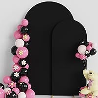 Wedding Arch Cover Set of 2 Black Spandex Fitted Arch Cover for Round Top Chiara Backdrop Stand Covers for Wedding Birthday Party Decoration 7.2FT, 6FT
