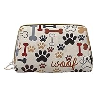 BREAUX Bone And Paw Print Print Leather Portable Cosmetic Bag, Portable Cosmetic Clutch Bag, Leather Cosmetic Bag (Small)