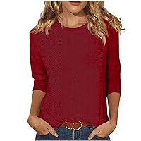 Women's Tops Casual Fashion Round Neck 3/4 Sleeve Loose Solid Colour T-Shirt Top, S-3XL